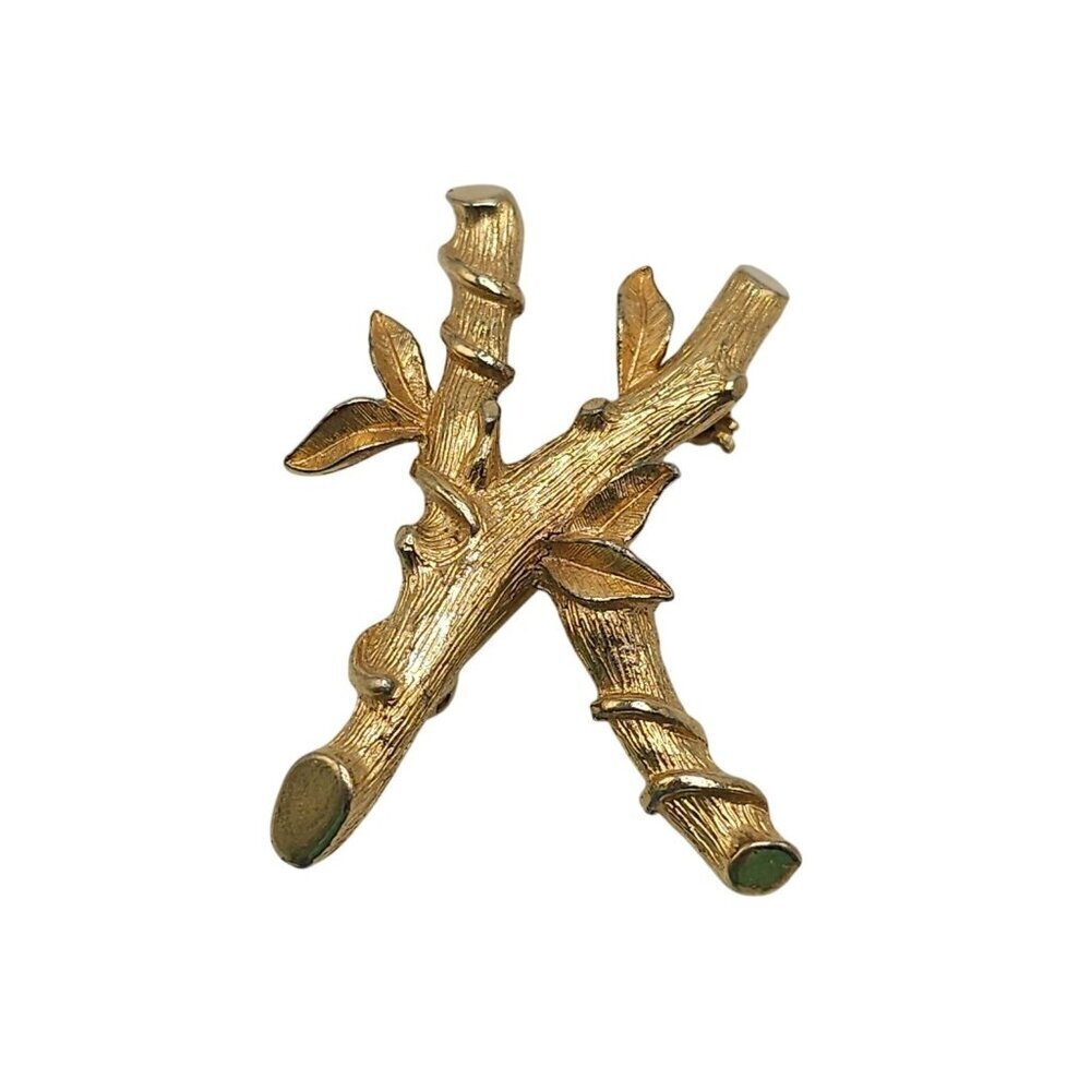 Vintage Sarah Coventry Gold Tone Initial K Twig Leaf Pin Brooch